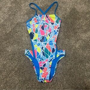 One piece neon Speedo swimsuit in bikini-like style